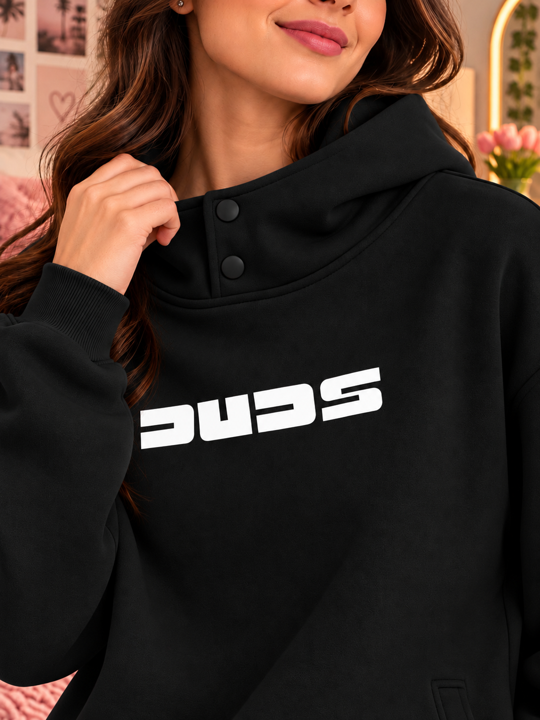 WOMEN SHOOTER COTTON FLEECE HOODIE BLACK