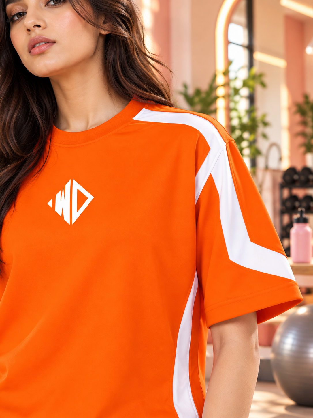 WOMEN RUGBY OVER-SIZED T-SHIRT ORANGE WHITE