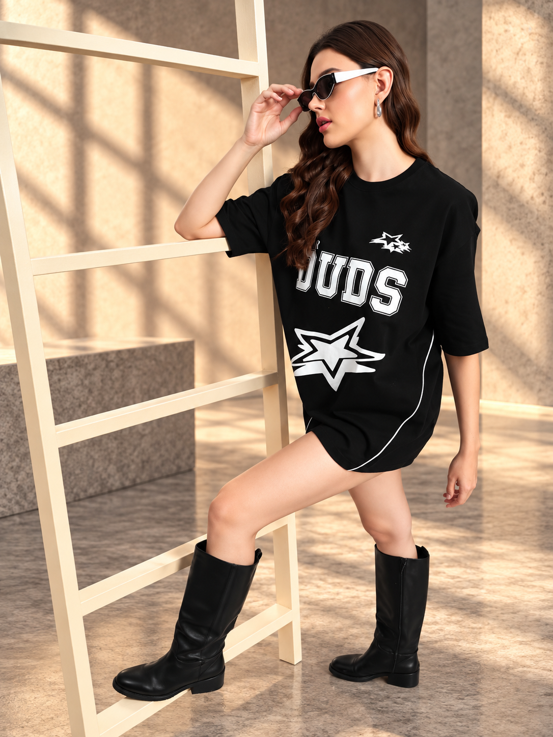 WOMEN GALAXY OVER-SIZED T-SHIRT BLACK