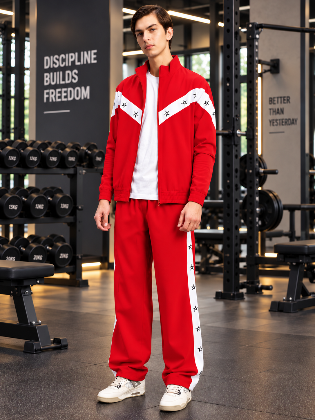 MATCHING LOOSE FIT CO-ORD SET RED WHITE