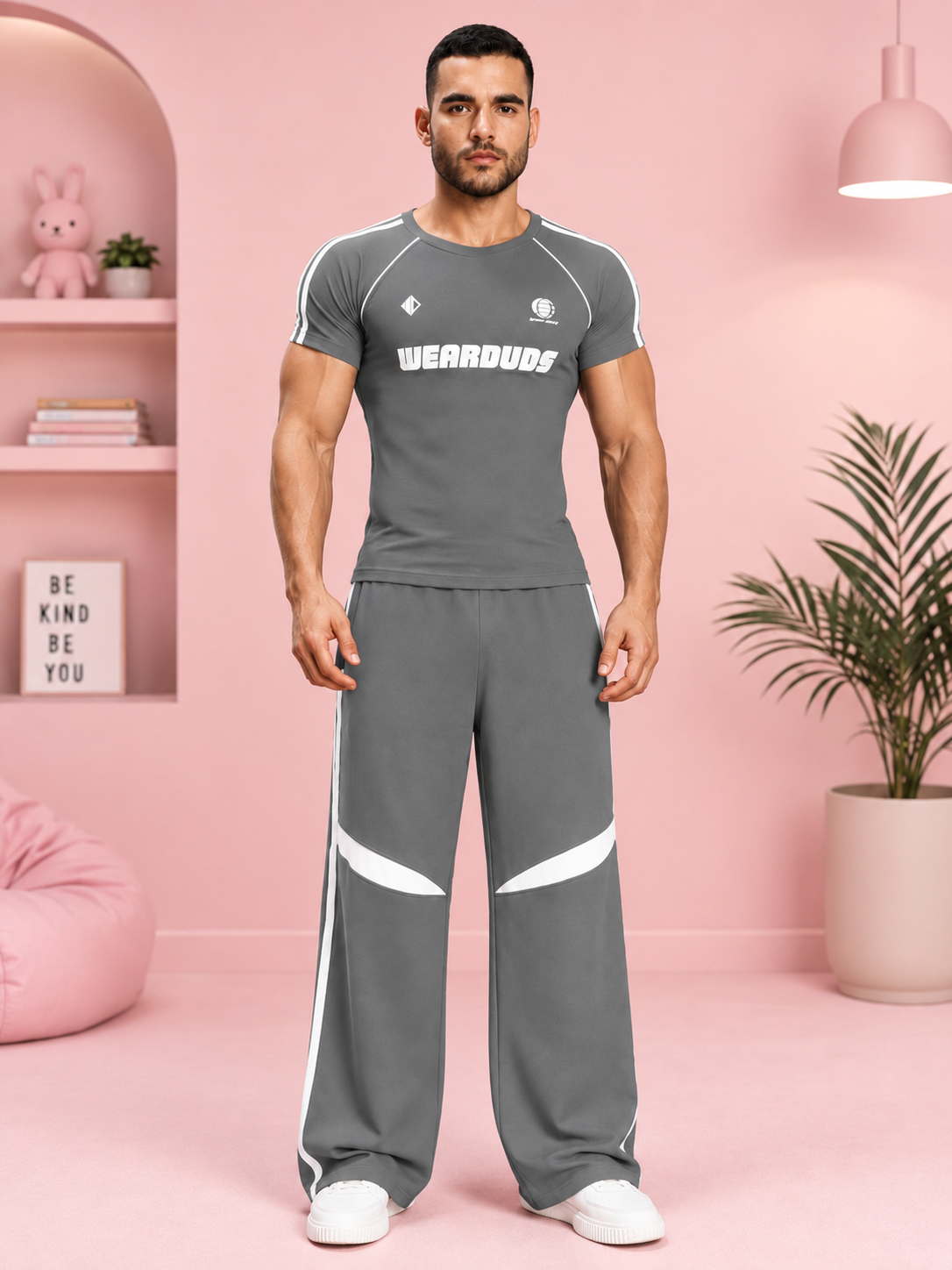 ROSTER FIT CO-ORD SET GREY WHITE