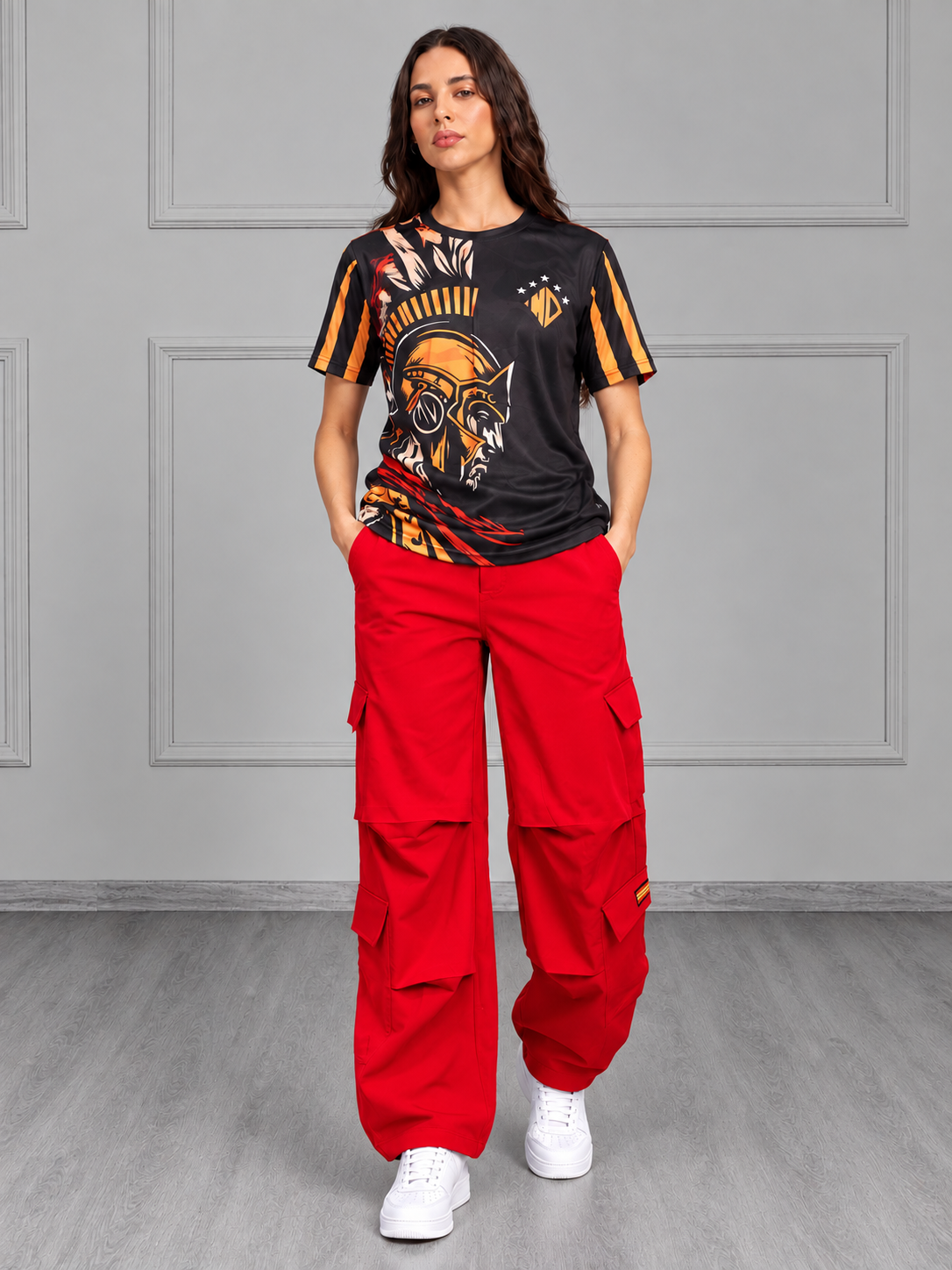 WOMEN TACTICAL FIT MULTI POCKET CARGO PANTS RED
