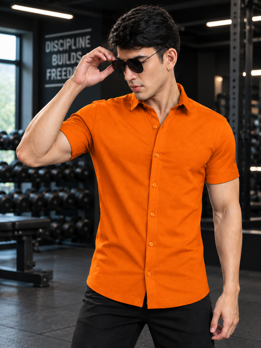 NOIR ORANGE HALF-SLEEVE SHIRT SLIM FIT
