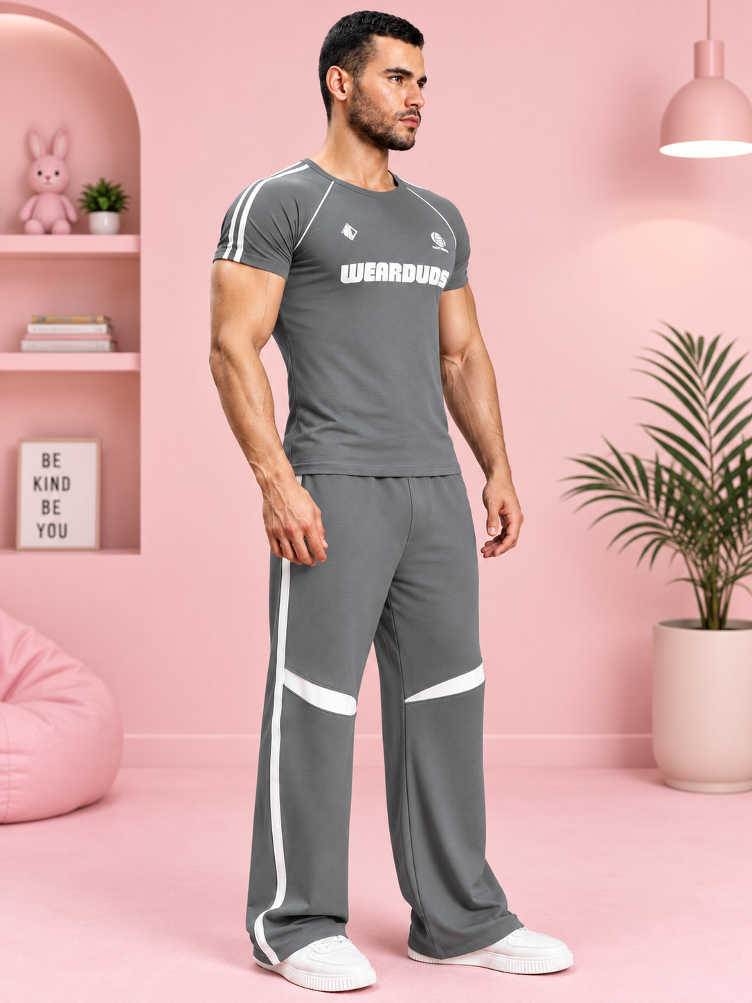 ROSTER FIT CO-ORD SET GREY WHITE