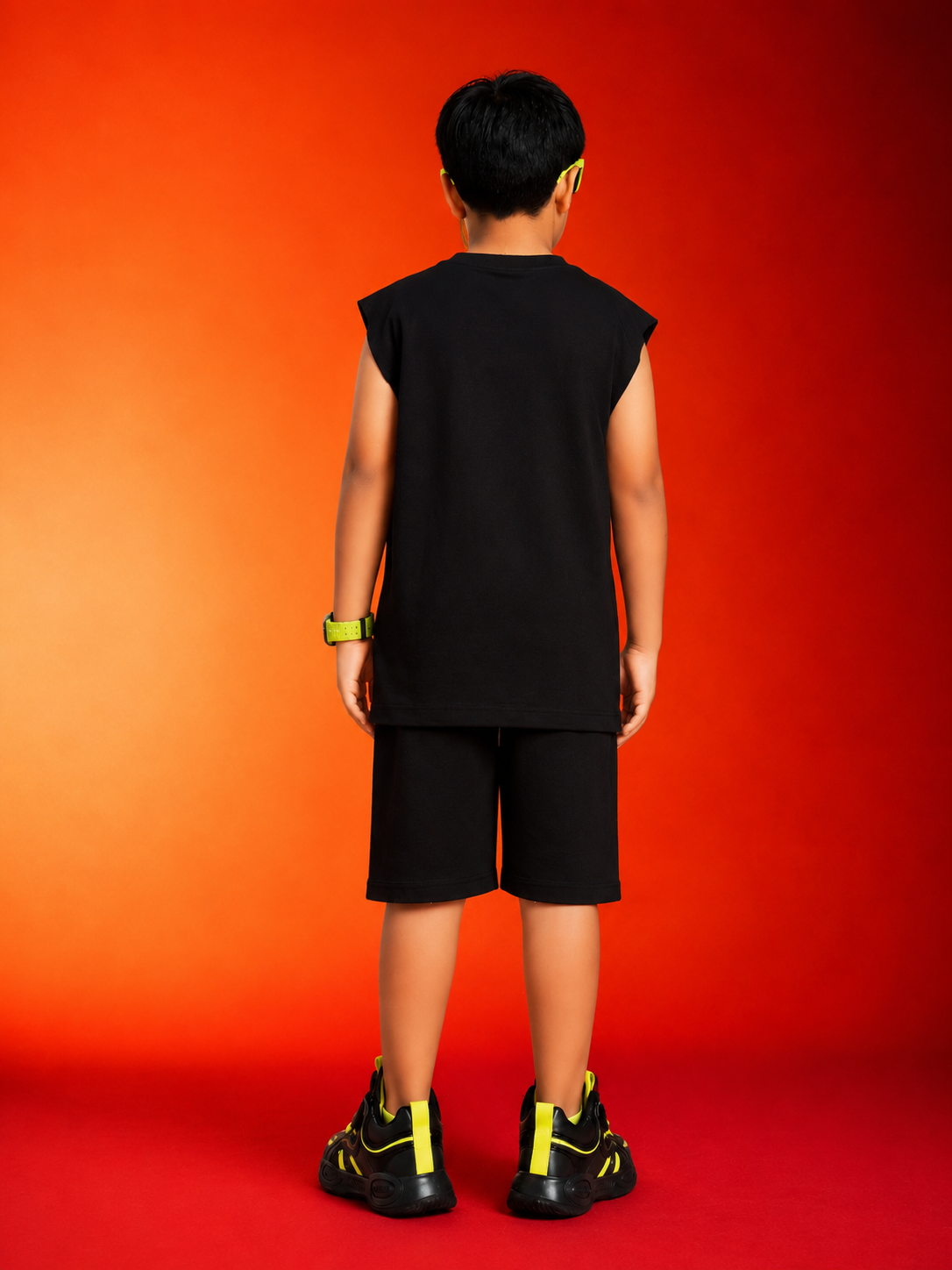 NEON RUSH SLEEVELESS CO-ORD FOR BOYS GIRLS BLACK