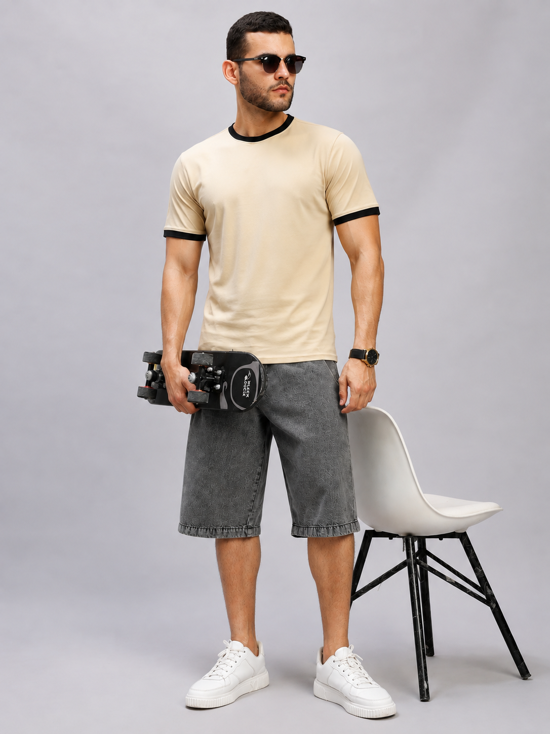 MINIMALIST CONTRAST EDGE T-SHIRT BEIGE
