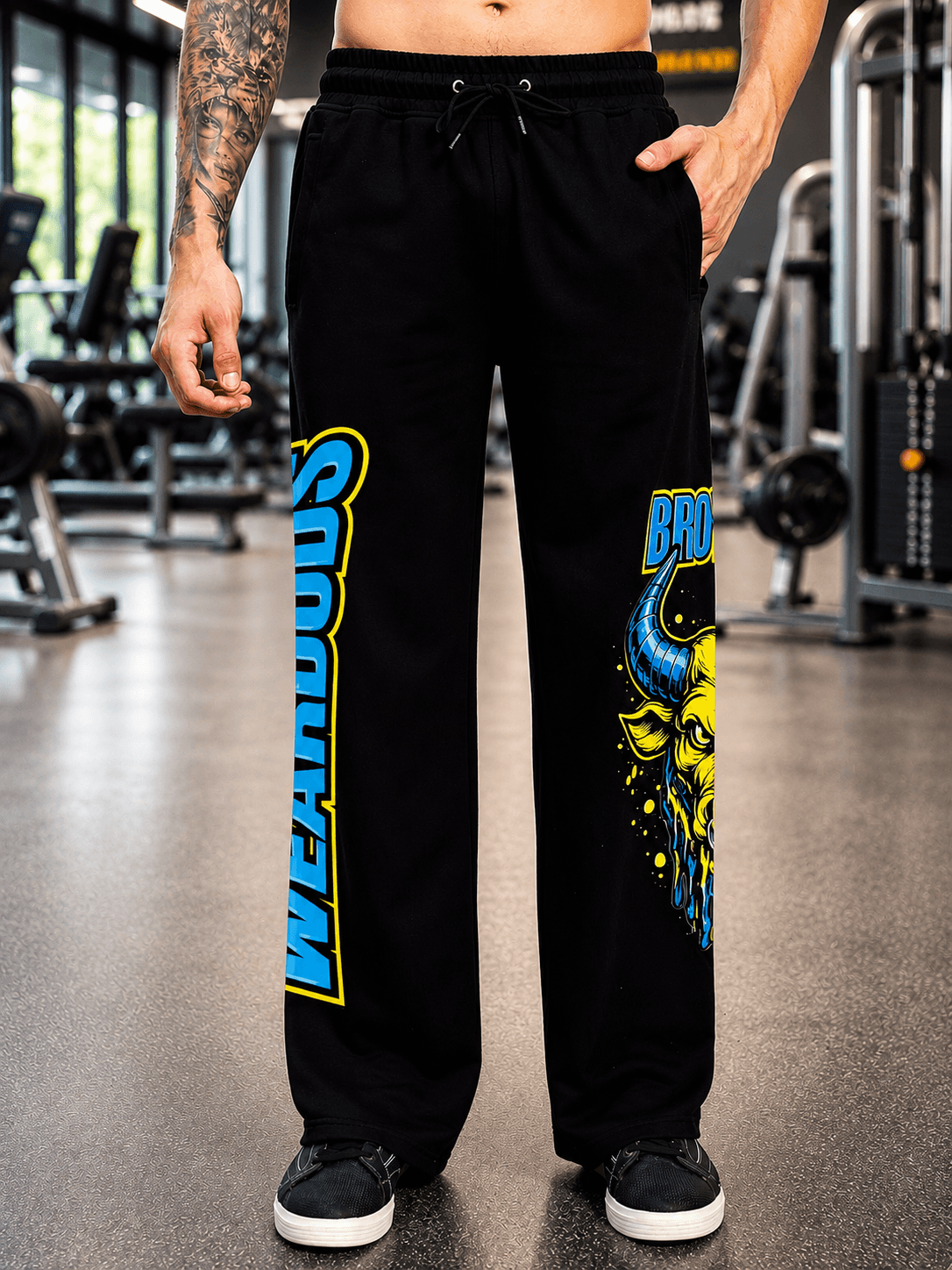 BULL RELAXED-FIT WIDE LEG JOGGER BLACK featuring bold graphic design and comfortable fit for stylish streetwear.