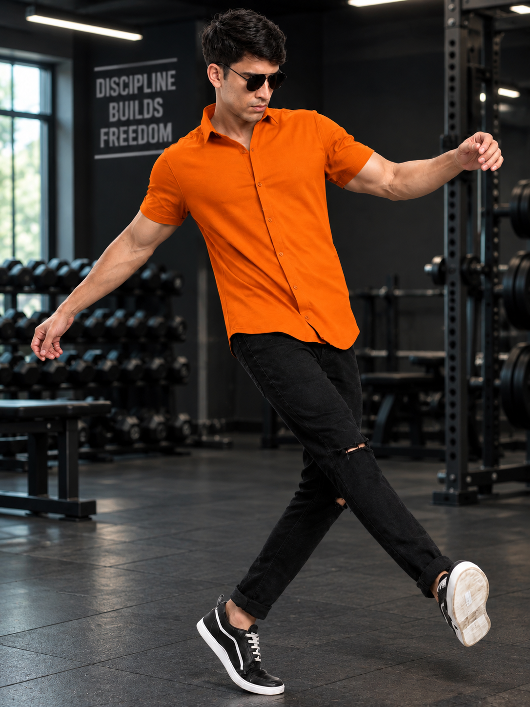 NOIR ORANGE HALF-SLEEVE SHIRT SLIM FIT