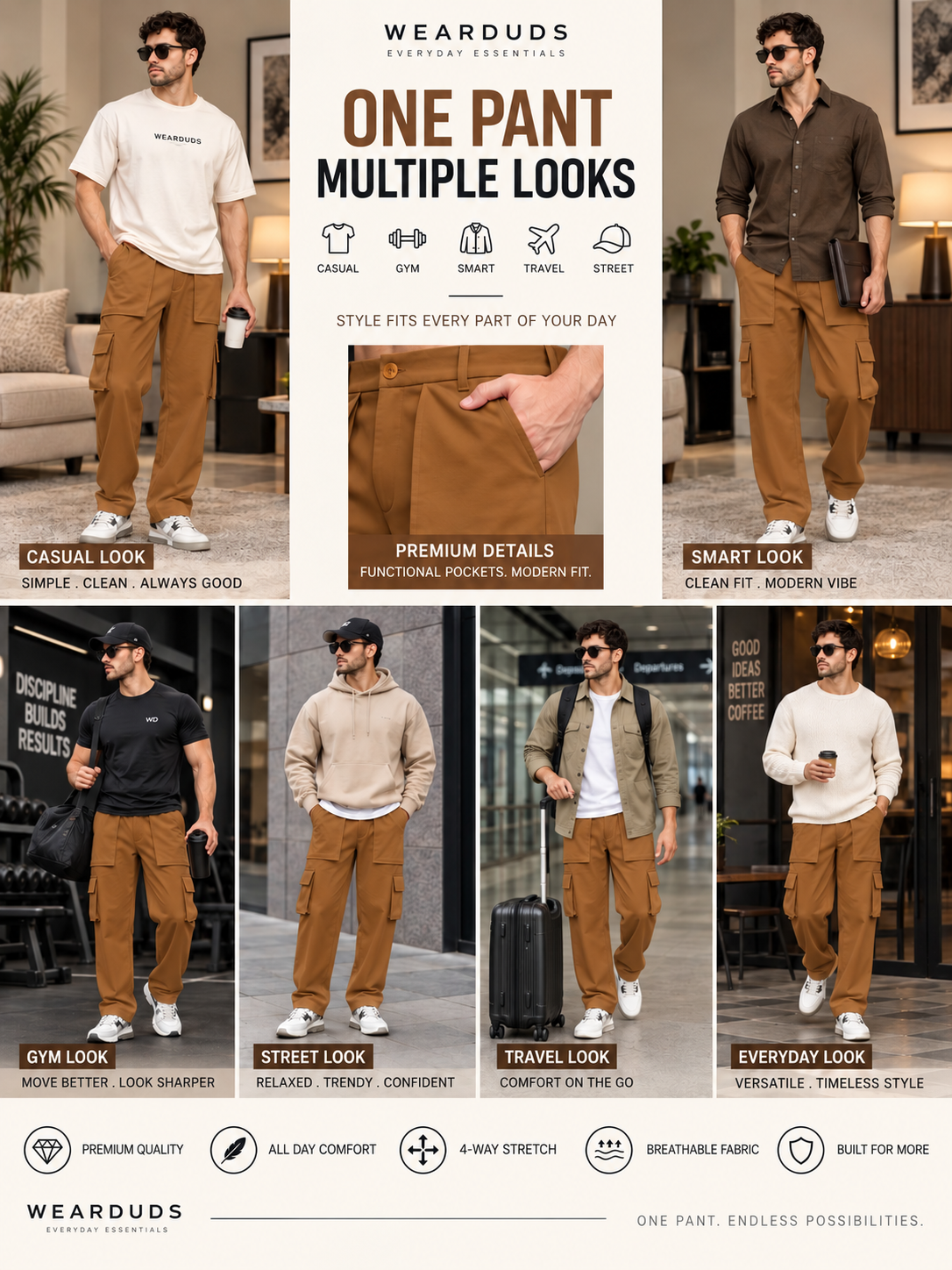 URBAN STREETWEAR OVERSIZED CARGO BROWN