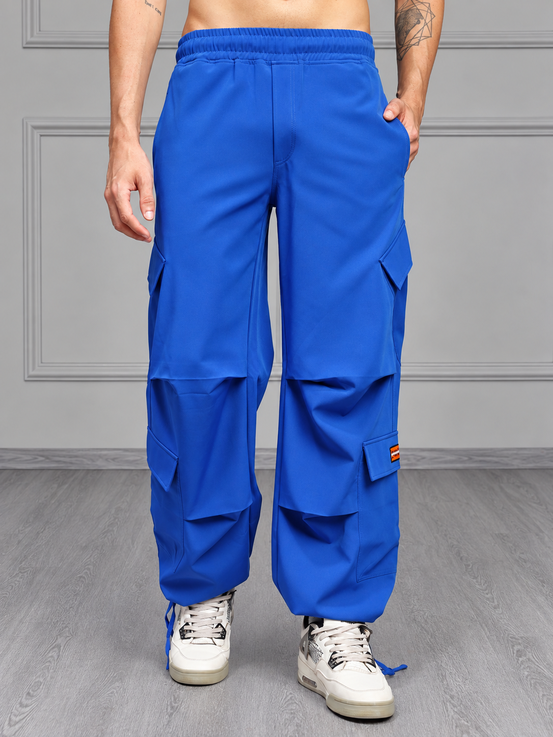 RELAXED FIT MULTI POCKET CARGO PANTS BLUE