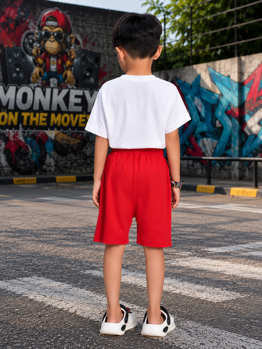 MONKEY BEATS GRAPHIC CO-ORD FOR BOYS GIRLS WHITE RED