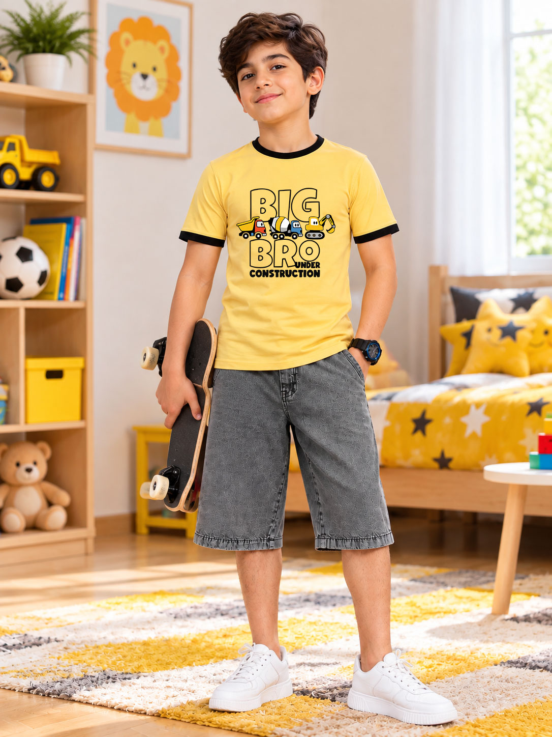 BIG BRO REGULAR FIT T-SHIRT FOR BOYS GIRLS YELLOW