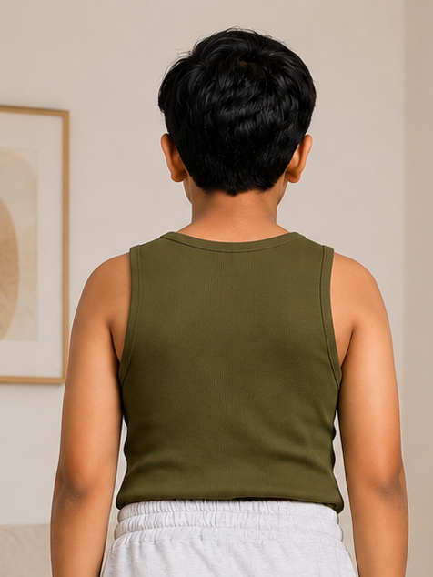 EASY WEAR VEST T-SHIRT FOR BOYS GIRLS OLIVE GREEN