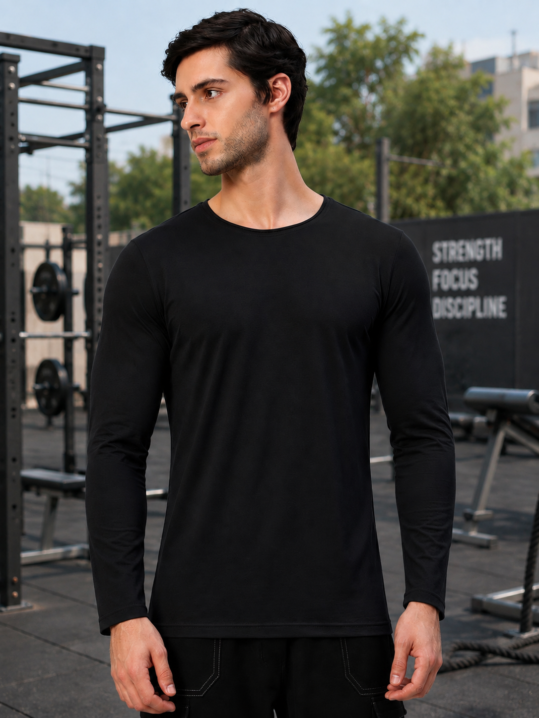 OMNI SLIM FIT COTTON SWEATSHIRT BLACK