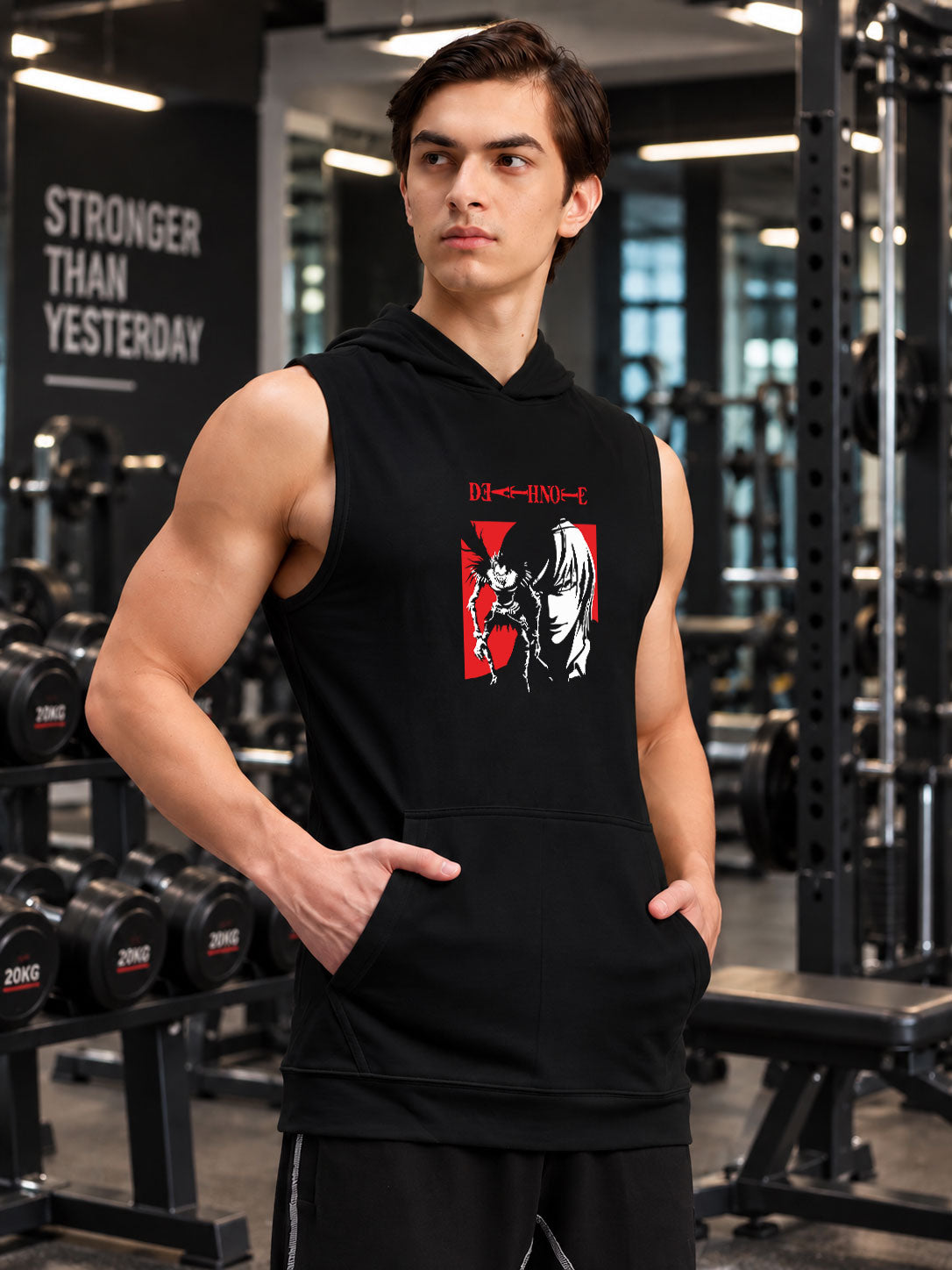 DEATH NOTE GYM SLEEVELESS HOODED T-SHIRT BLACK
