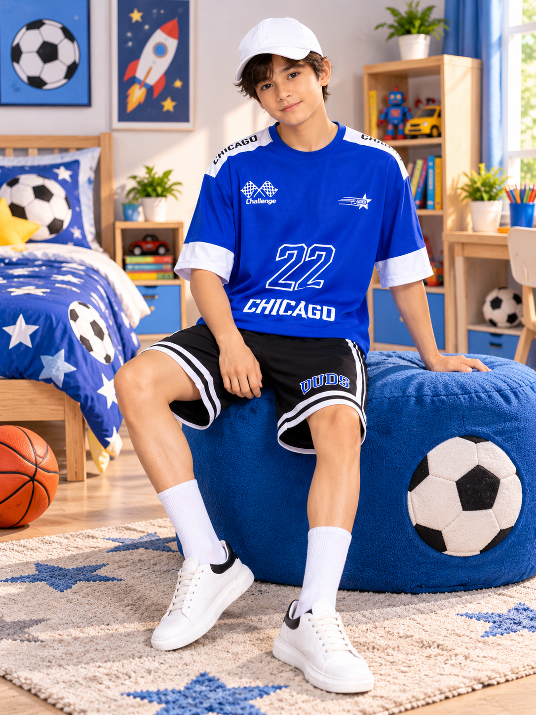 CHALLENGE OVER-SIZED T-SHIRT FOR BOYS GIRLS ROYAL BLUE