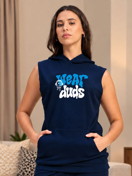 WOMEN LOUNGEWEAR SLEEVELESS HOODED T-SHIRT NAVY BLUE