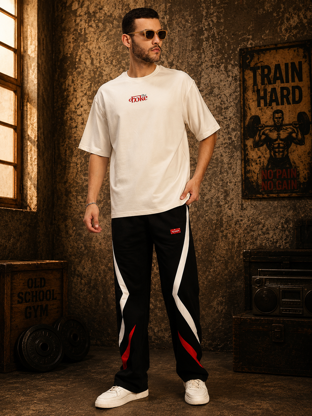 CREATIVE SLOGAN DUAL TEXT T-SHIRT CREAM
