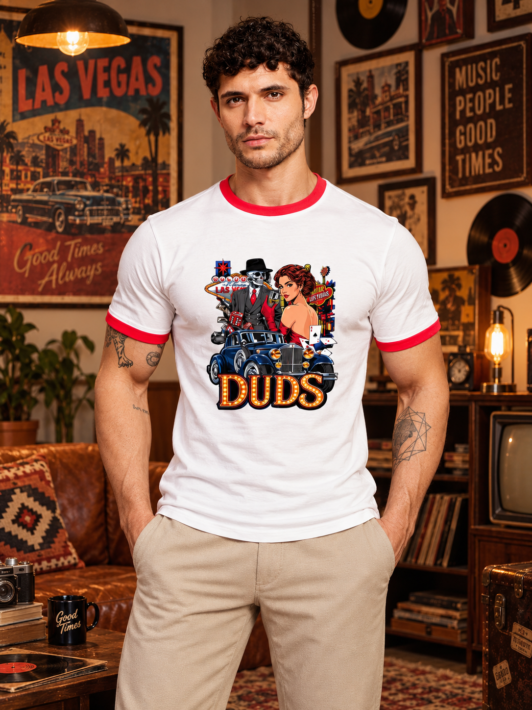LAS VEGAS GRAPHIC RINGER T-SHIRT WHITE