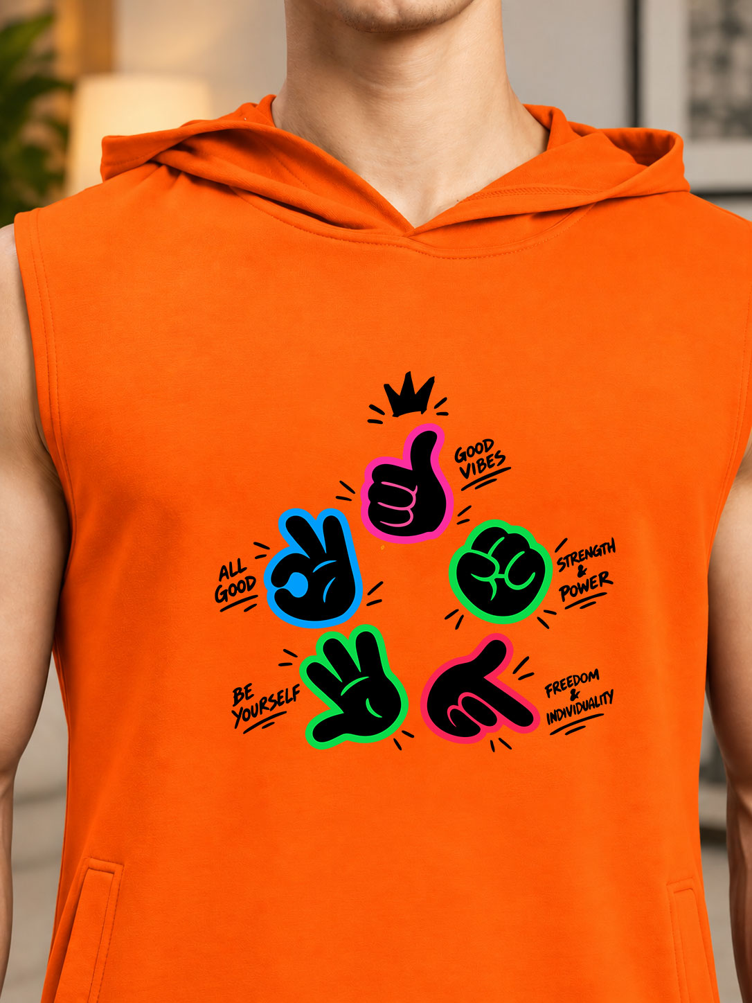 GESTURE SLEEVELESS GRAPHIC PRINT ORANGE