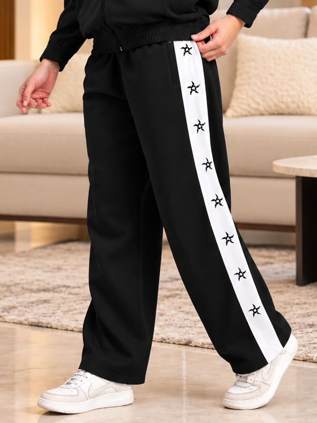 WOMEN MATCHING LOOSE RELAXED JOGGER BLACK WHITE