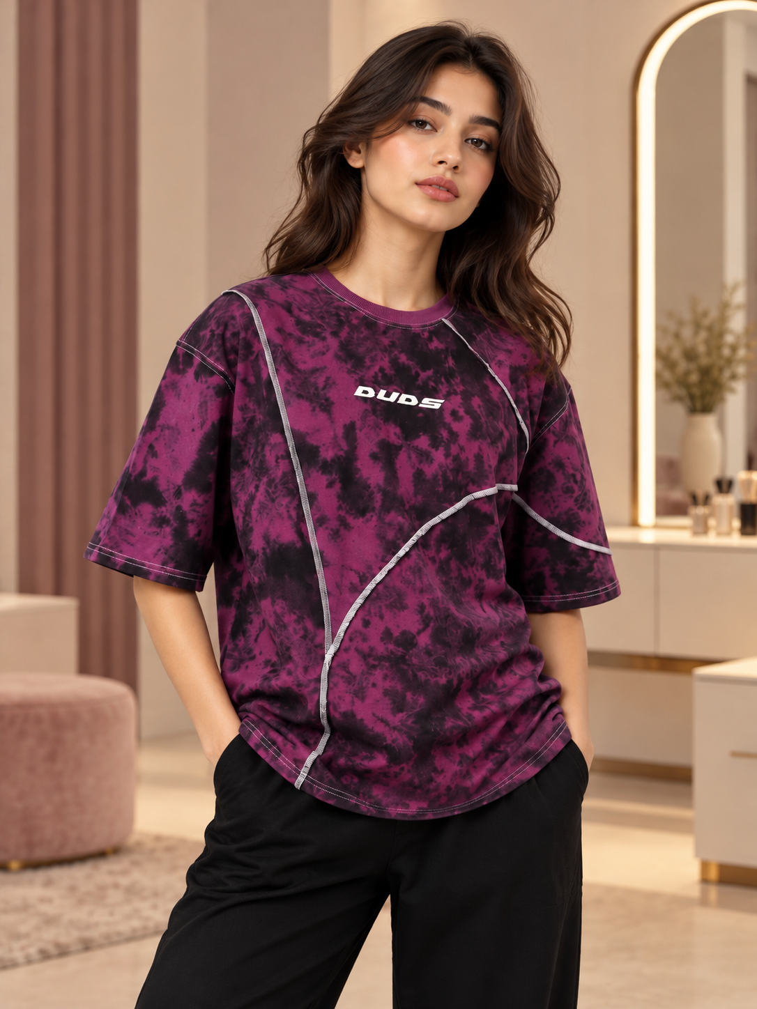 WOMEN ICONIC TIE-DYE OVER-SIZED T-SHIRT PURPLE