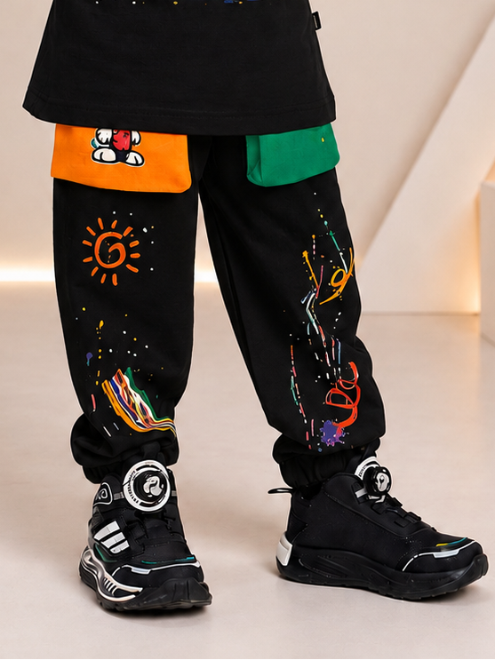 CUTE PUPPY JOGGER FOR BOYS AND GIRLS BLACK