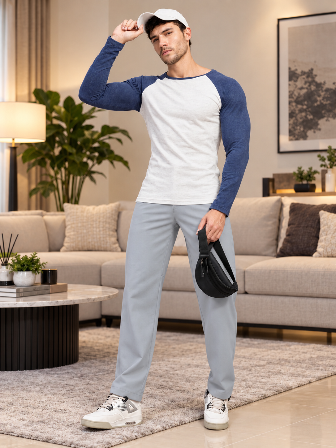 STRETCH STRAIGHT CASUAL PANTS BLUE