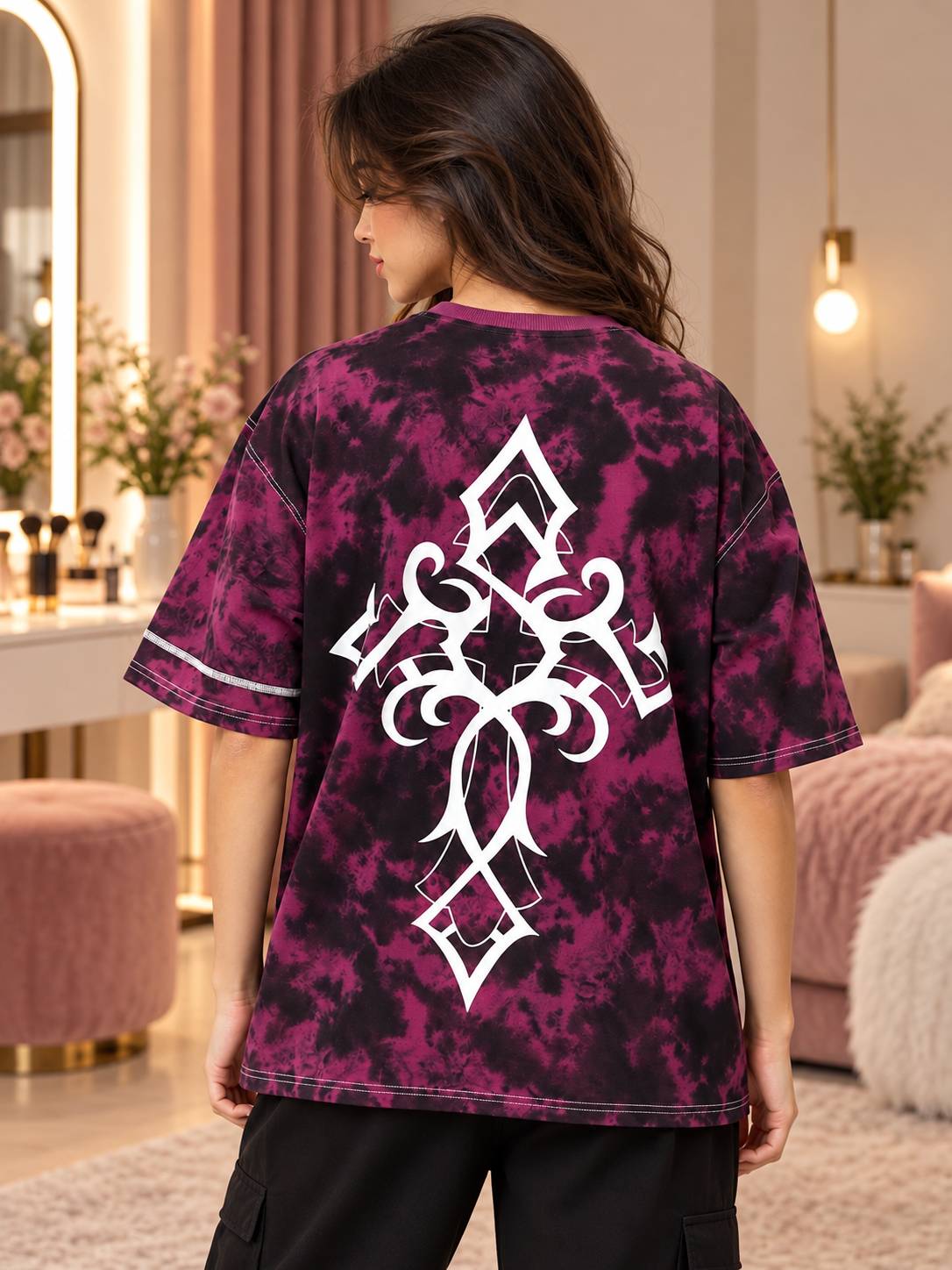 WOMEN ICONIC TIE-DYE OVER-SIZED T-SHIRT PURPLE