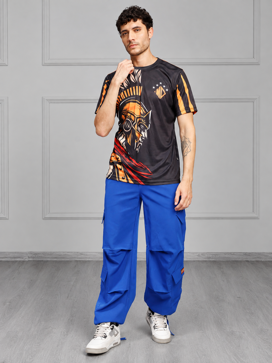 RELAXED FIT MULTI POCKET CARGO PANTS BLUE