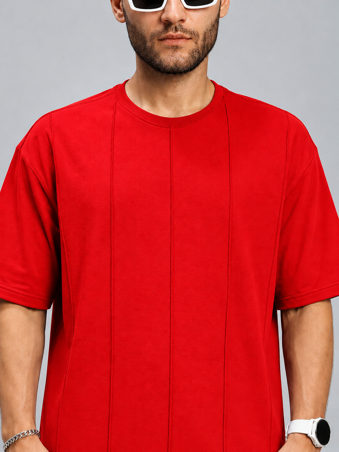 BOXY FIT PANELS OVERSIZED T-SHIRT RED