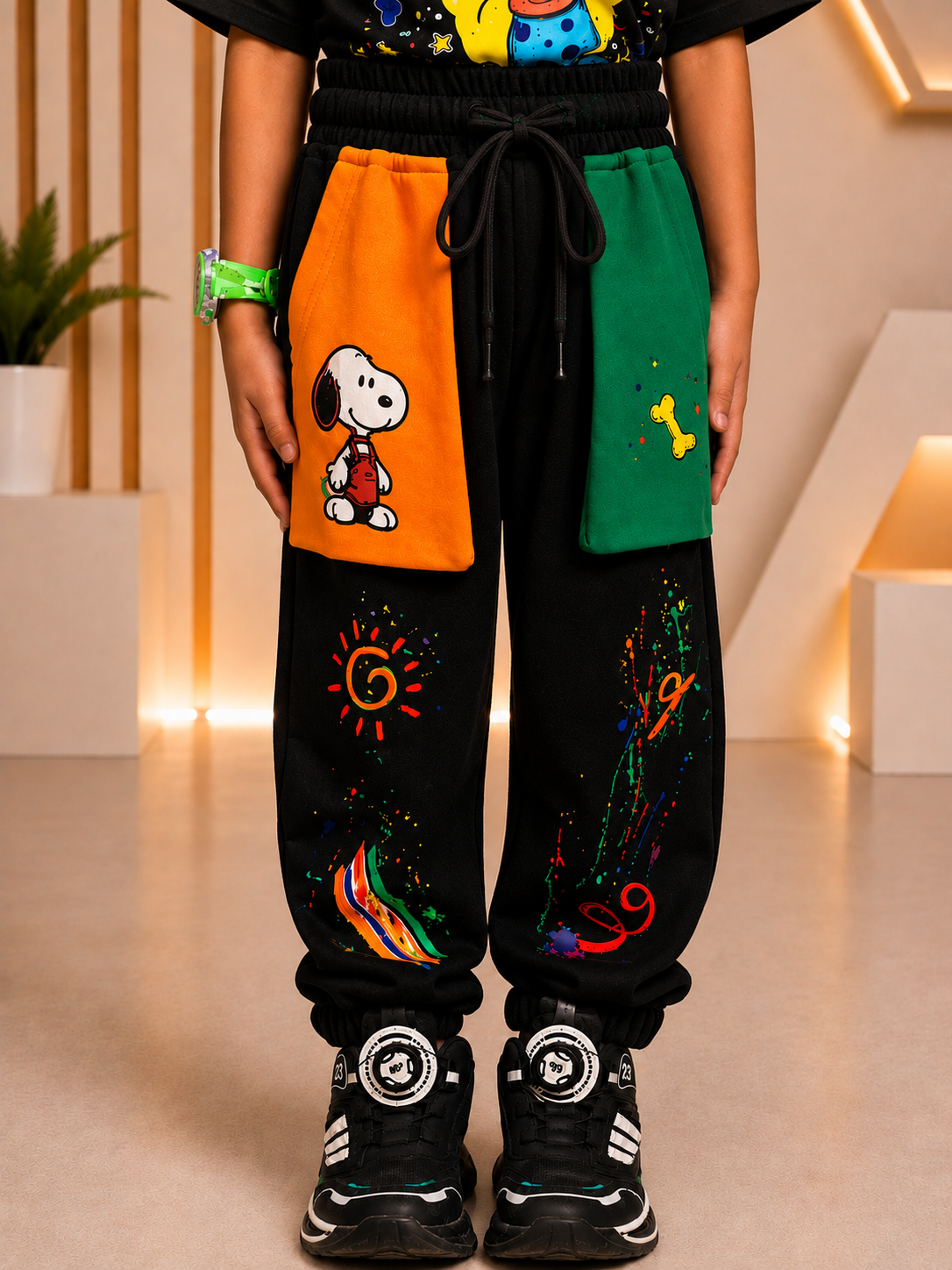 CUTE PUPPY JOGGER FOR BOYS AND GIRLS BLACK