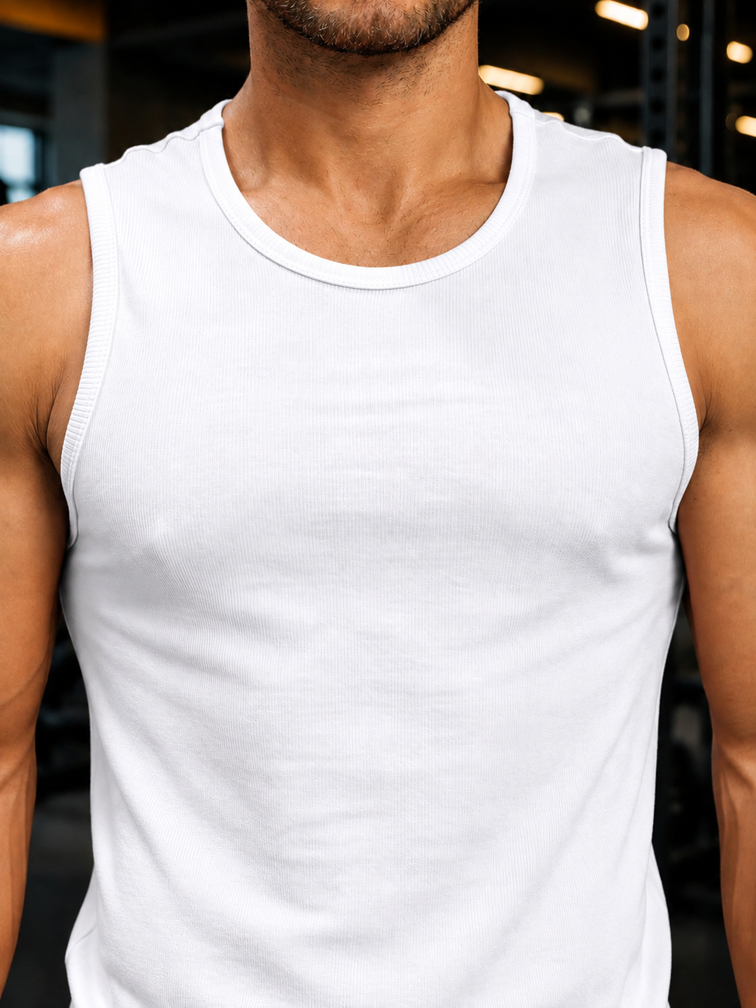 MUSCLE FIT BODYBUILDING GYM T-SHIRT WHITE