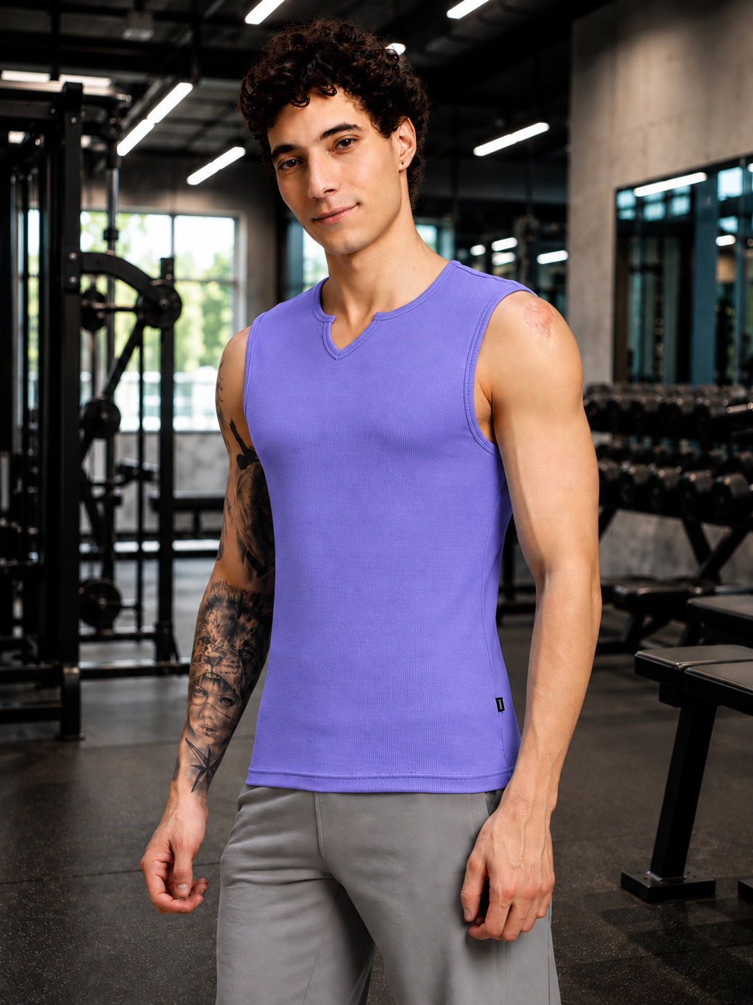SLEEVELESS WORKOUT COTTON T-SHIRT PURPLE