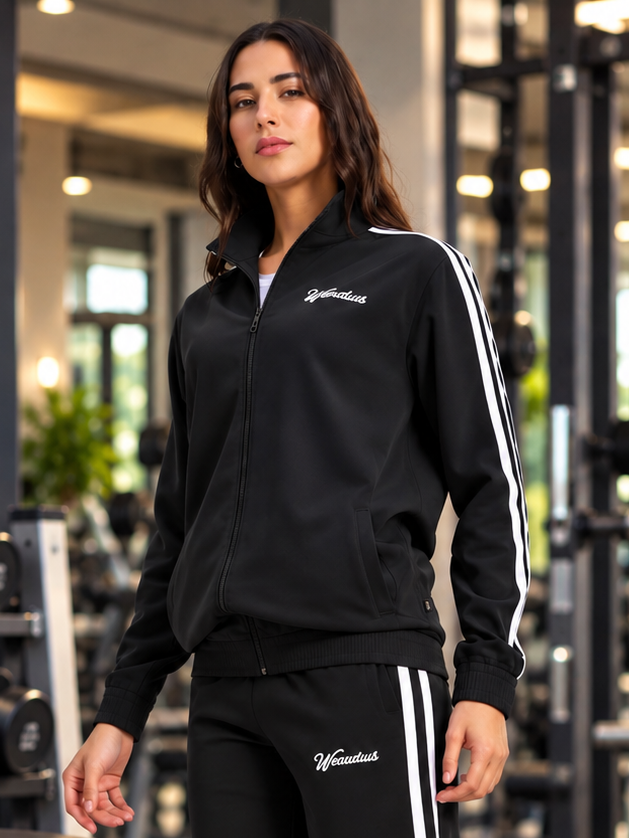 WOMEN SPORTY ZIP UP RELAXED FIT JACKET BLACK