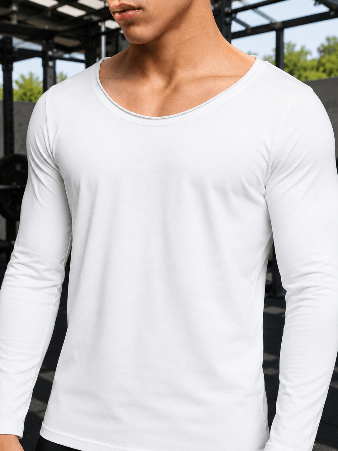 JOEL SLIM FIT COTTON SWEATSHIRT WHITE worn by a model showcasing its sleek design and versatile style.