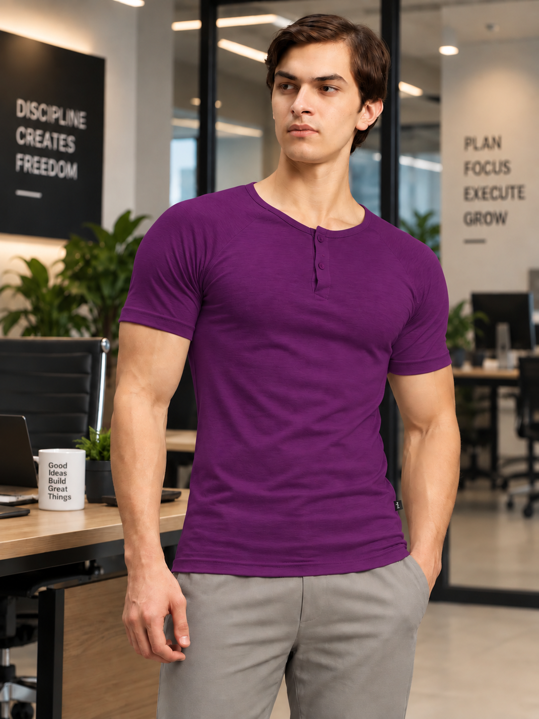 SLEEVE BUTTON HENLEY PURPLE