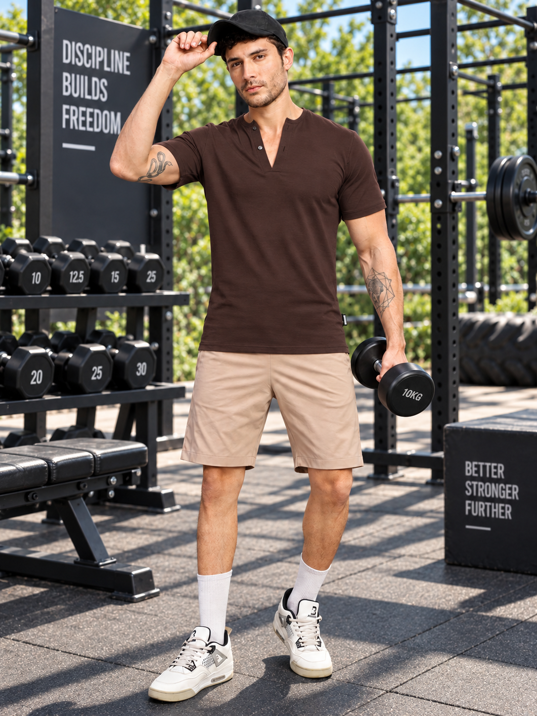 ATHLETIC HENLEY REGULAR FIT T-SHIRT DARK BROWN