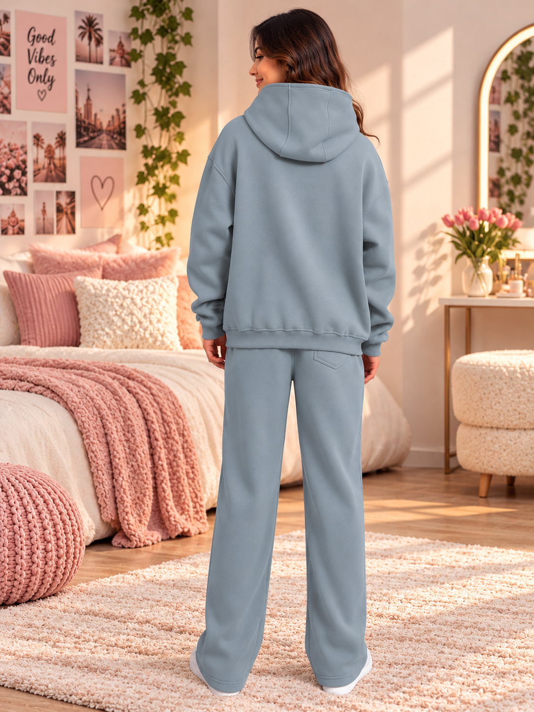 WOMEN SHOOTER COTTON FLEECE CO-ORD GREY