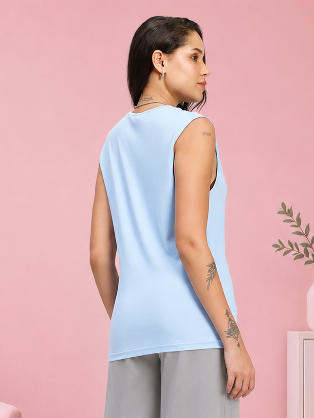 WOMEN MUSCLE FIT SLEEVELESS GYM T-SHIRT SKY BLUE