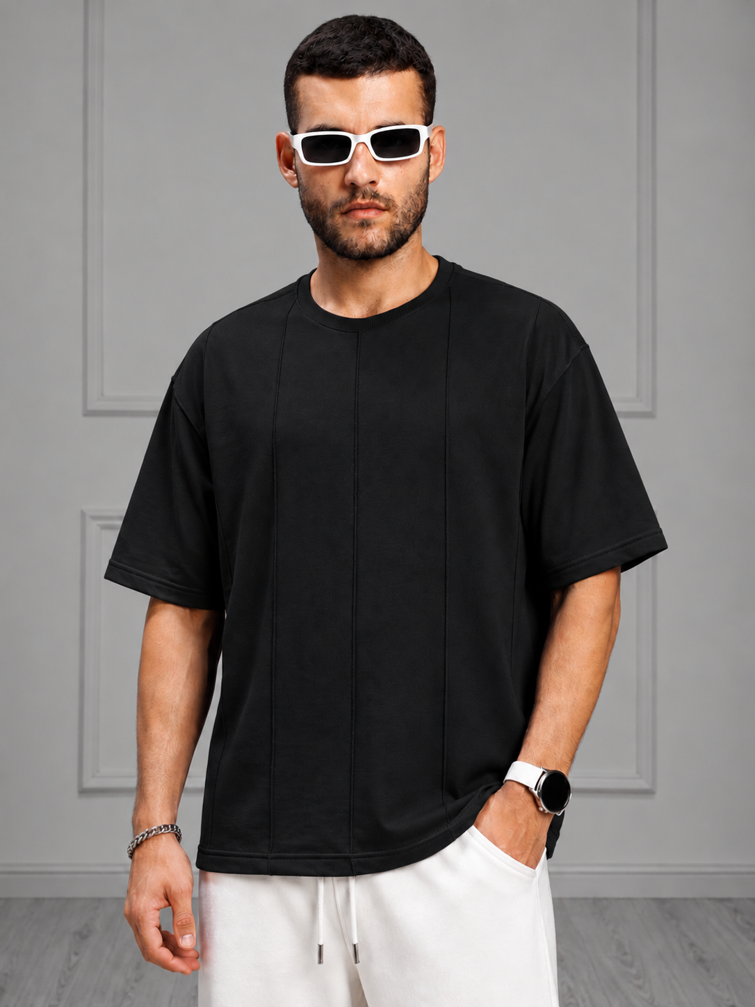 BOXY FIT PANELS OVERSIZED T-SHIRT BLACK