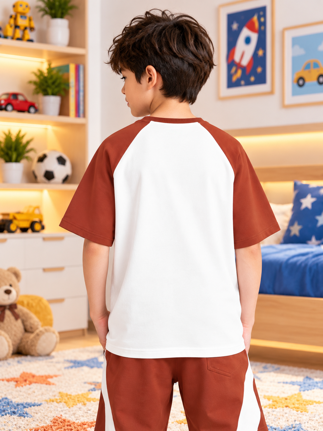 CHESTNUT RAGLAN BLOCKED OVERSIZED T-SHIRT FOR BOYS GIRLS OFF WHITE BROWN