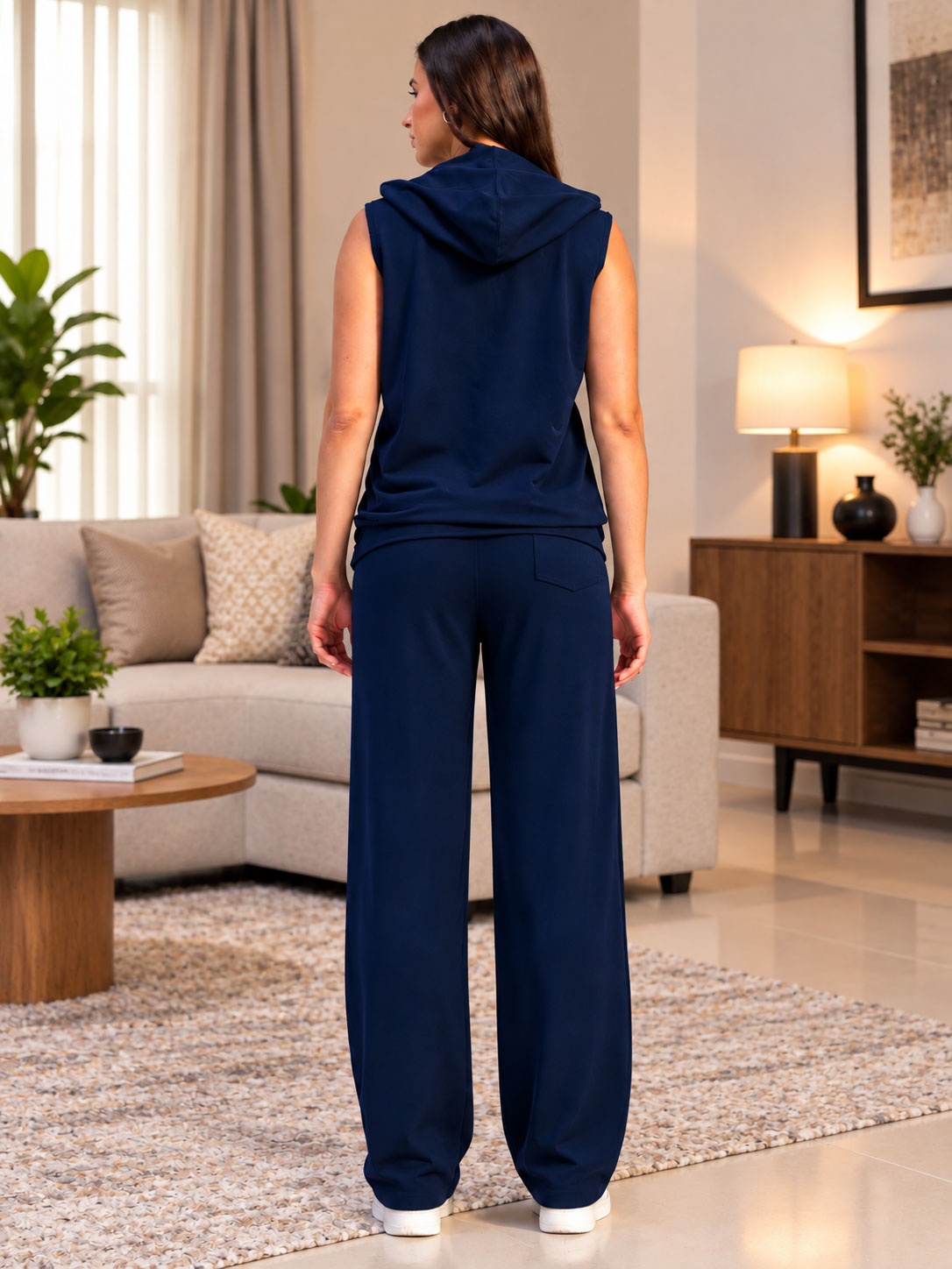 WOMEN LOUNGEWEAR SLEEVELESS HOODED CO-ORD NAVY BLUE