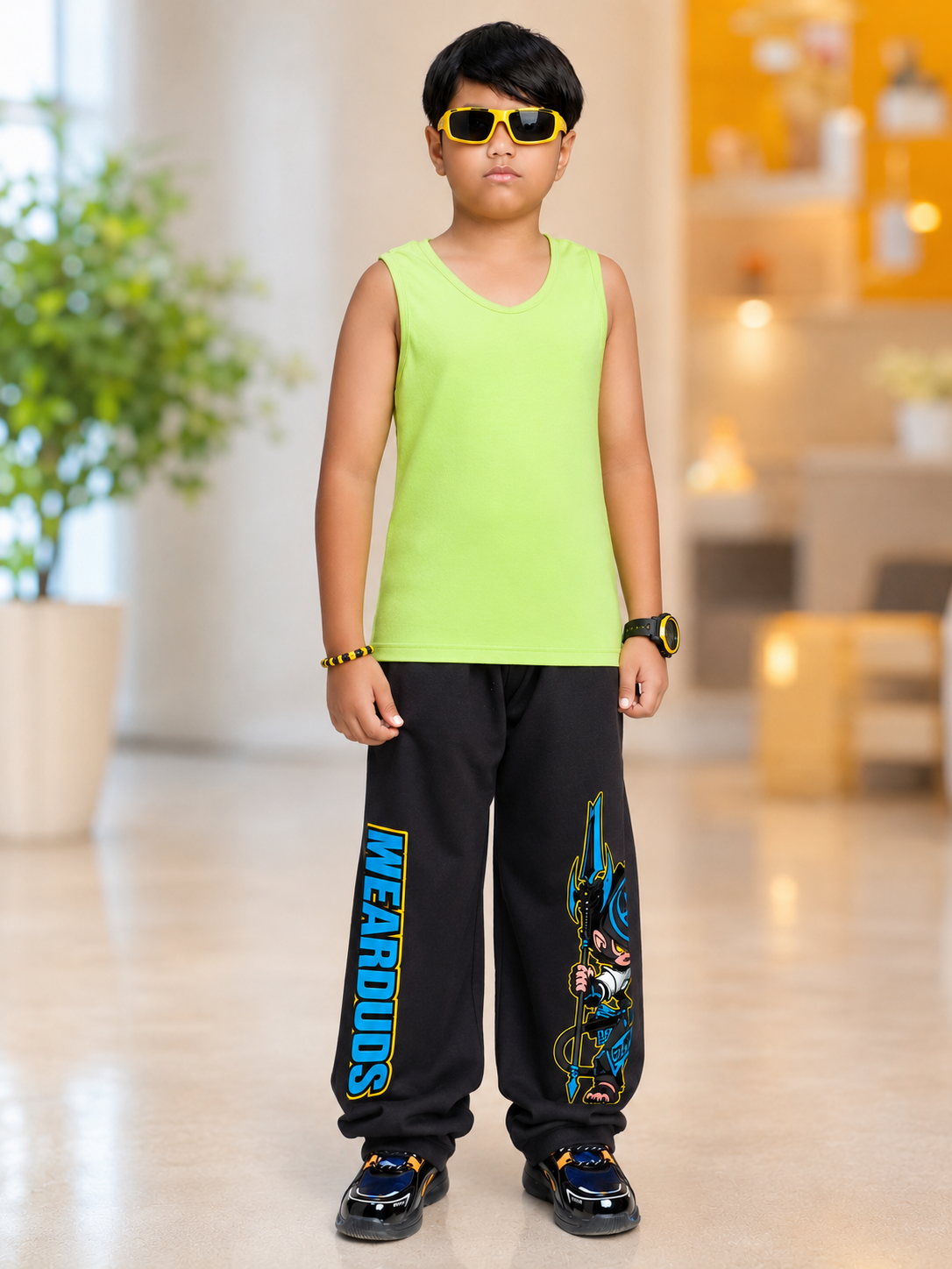 ELECTRIC WARRIOR CO-ORD FOR BOYS GIRLS NEON BLACK