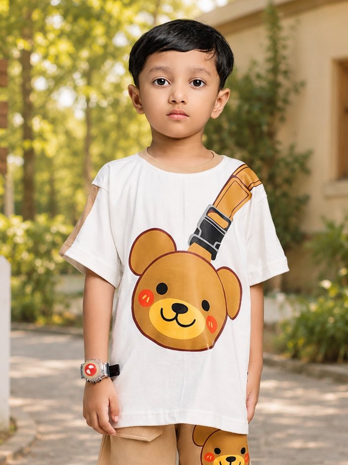 TINY TREND BEAR T-SHIRT FOR BOYS GIRLS WHITE