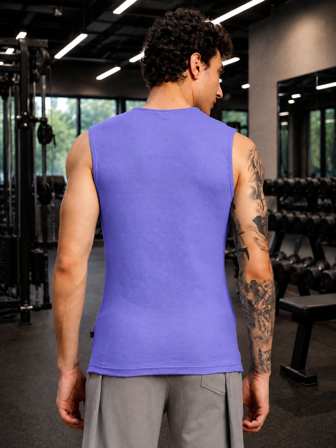 SLEEVELESS WORKOUT COTTON T-SHIRT PURPLE