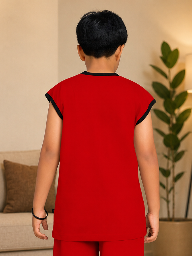 COOL TEDDY BEAR SLEEVELESS T-SHIRT FOR BOYS GIRLS RED