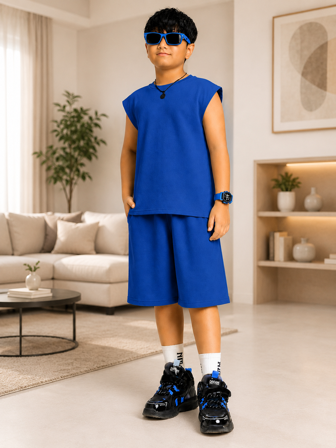 NEON RUSH SLEEVELESS CO-ORD FOR BOYS GIRLS BLUE