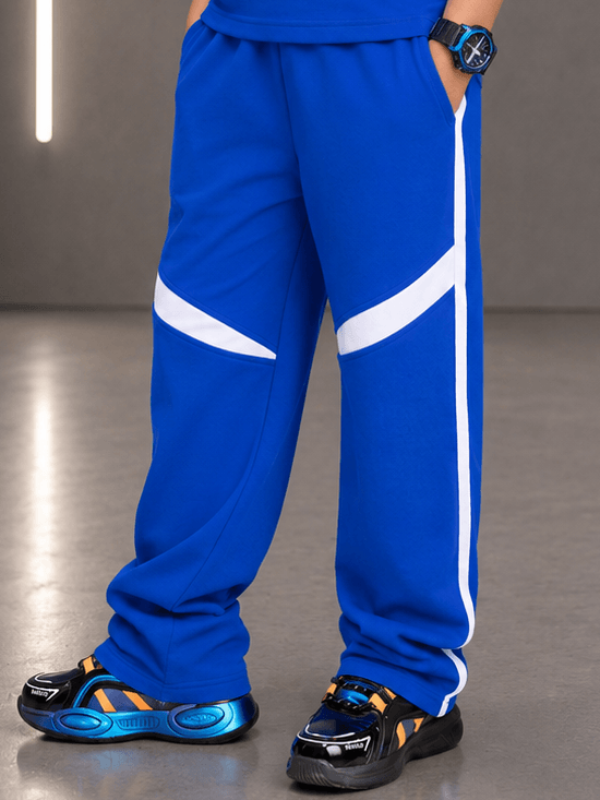 KIDS ROSTER JOGGER FOR BOYS GIRLS BLUE, stylish blue joggers with white accents for kids, perfect for daily wear.