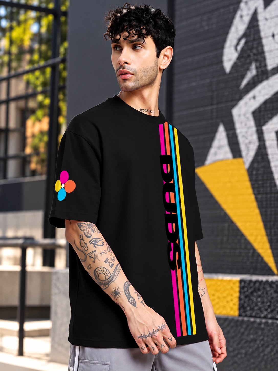 RETRO STRIPES OVERSIZED T-SHIRT BLACK